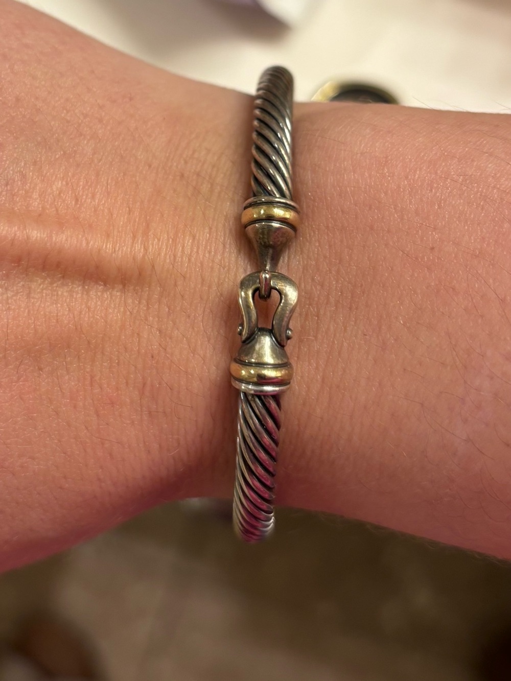 David Yurman Two-Tone Cable Bracelet in Silver & Gold Accents - Picture 2 of 7